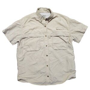 LL Bean Womens Sz M Medium Fishing Hiking Cargo Shirt Outdoor Button Up Tan Top
